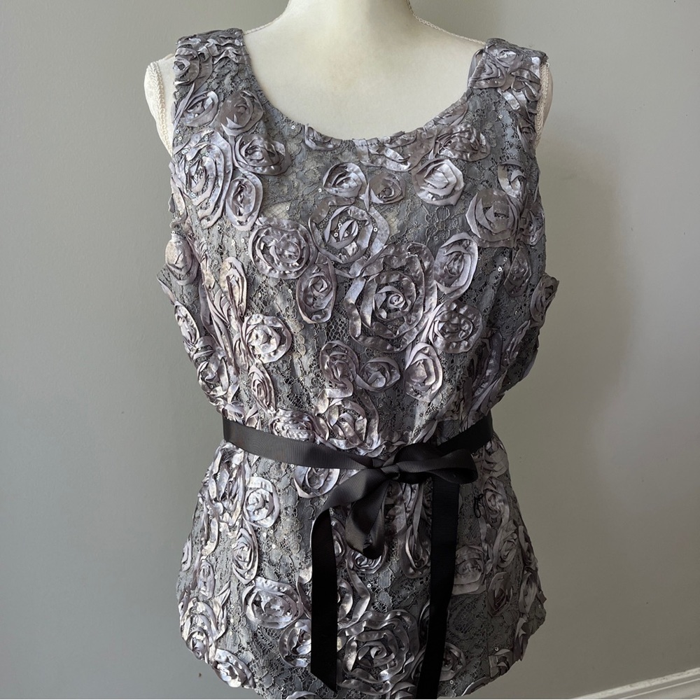 Alex Evenings Gray Floral Blouse